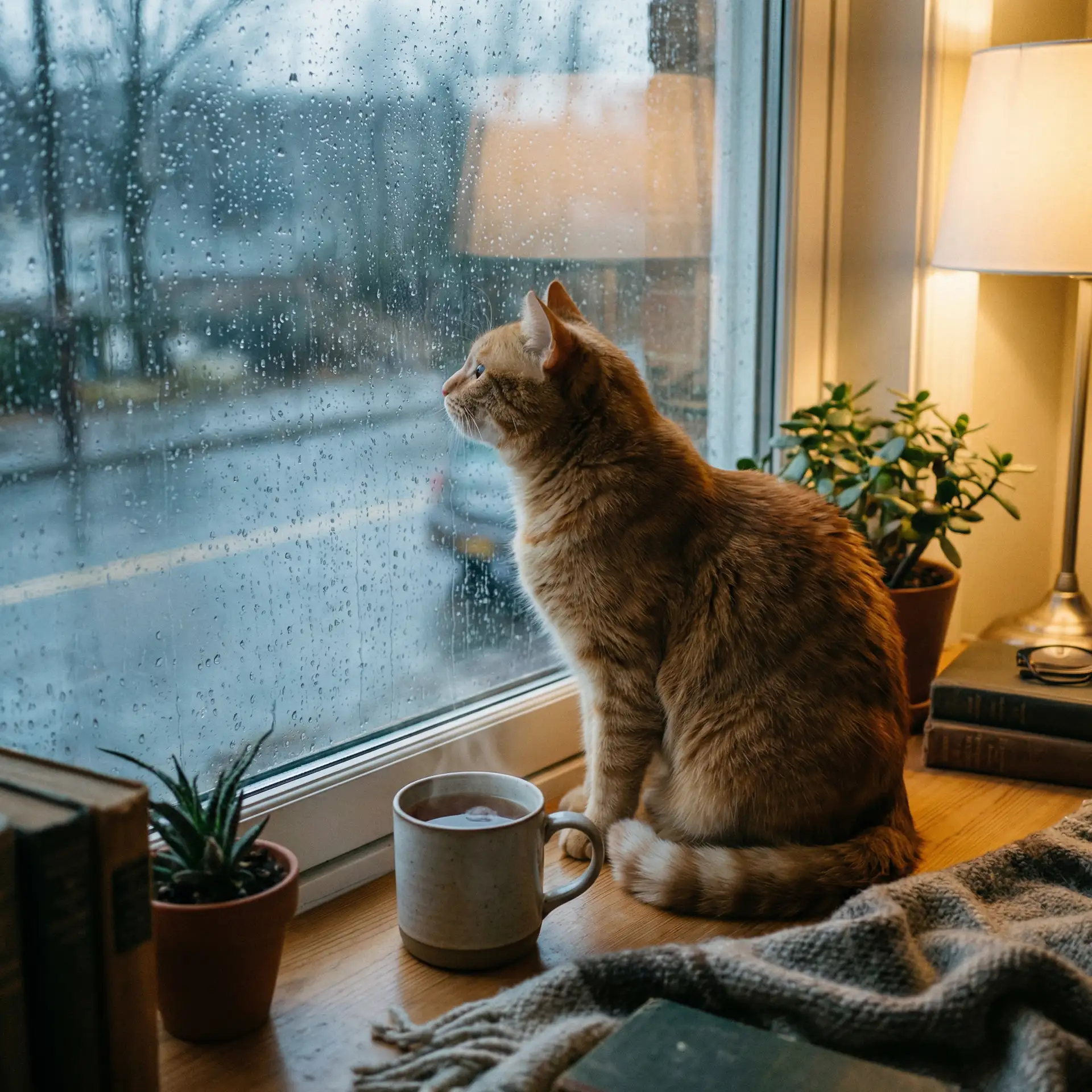 猫咪望着窗外的雨 - TOBU8日本韩国免费